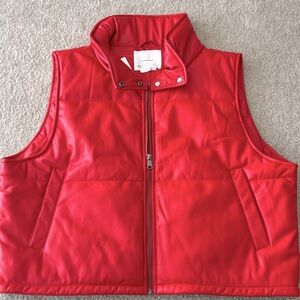 Anthropologie Red Faux-Leather Vest